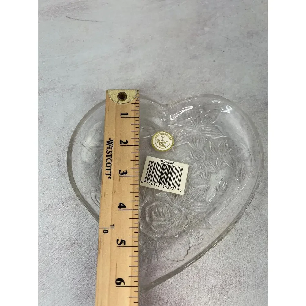 Crystal Clear Heart Shaped Candy/ Jelly‎ Dish Hummingbird and Flower Design 6
